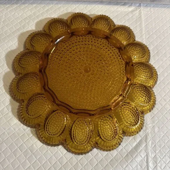 Vintage Amber‎ Thick Indiana Glass Hobnail Deviled Egg Platter Tray Dish - Picture 6 of 6